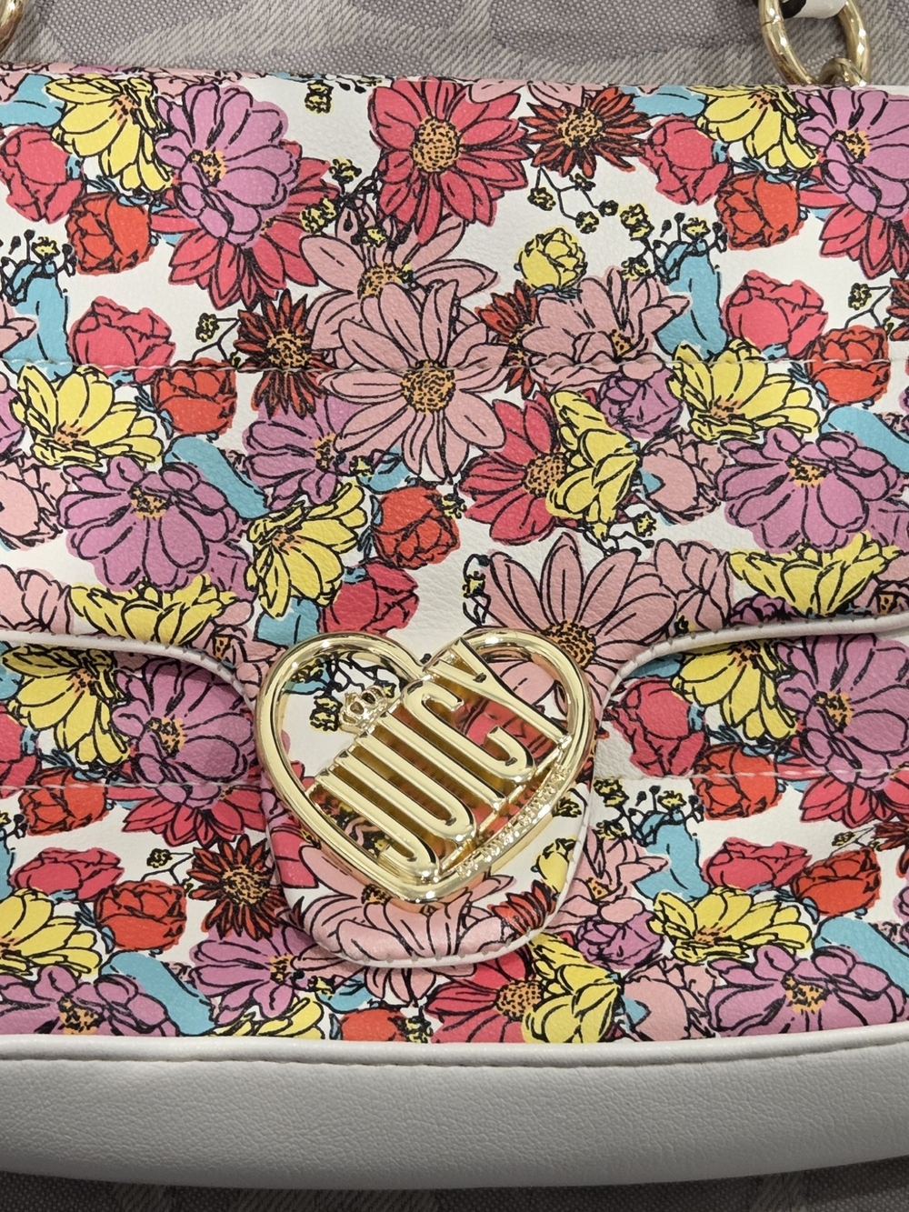 Juicy Couture Floral Crossbody in Pink & Yellow with Gold Heart Logo
